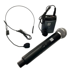 Sistema inal�mbrico doble con 3 micr�fonos profesionales VHF - Mano + vincha + solapa GCM GSH-200X3