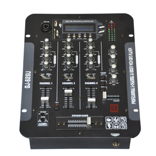 GCM GJ-626USB Mixer profesional DJ de 6 entradas con USB/SD/MP3