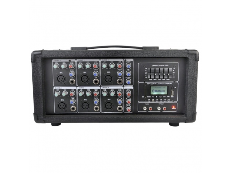 Consola potenciada 6 canales 120W 4ohms + Bluetooth + USB Mp3 + SdCard