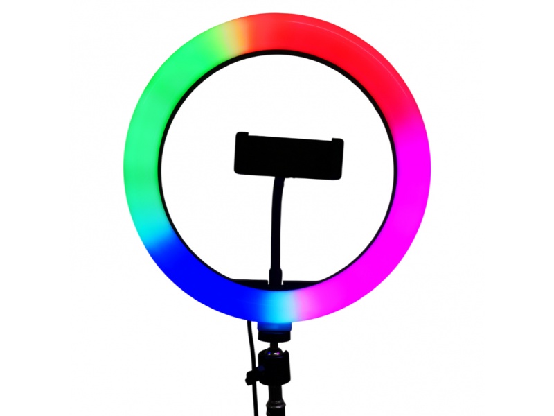 Foco Aro Led RGBW 10" con pie 1.8 Mts y soporte para celular - ARO-LED2