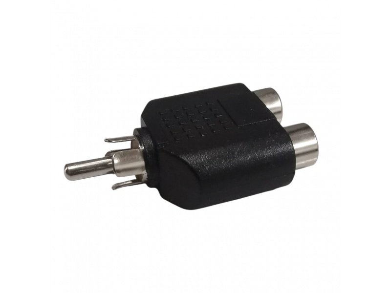 Conector adaptador de 2 RCA hembra a 1 RCA macho